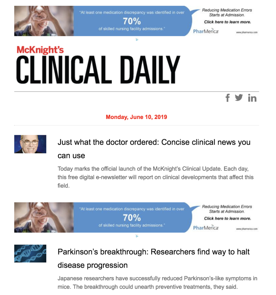 New McKnight’s ‘Clinical Daily’ e-newsletter puts research to work