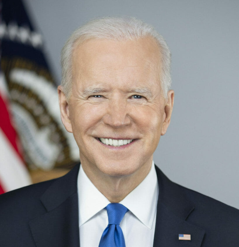 Image of President Joe Biden poses for his official portrait Wednesday, March 3, 2021, in the Library of the White House. (Official White House Photo by Adam Schultz)